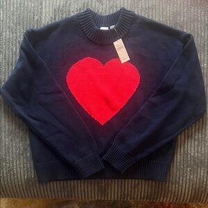 GAP.   Navy Sweater with Red Heart